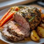 Classic roast beef with herbs Sunday dinner