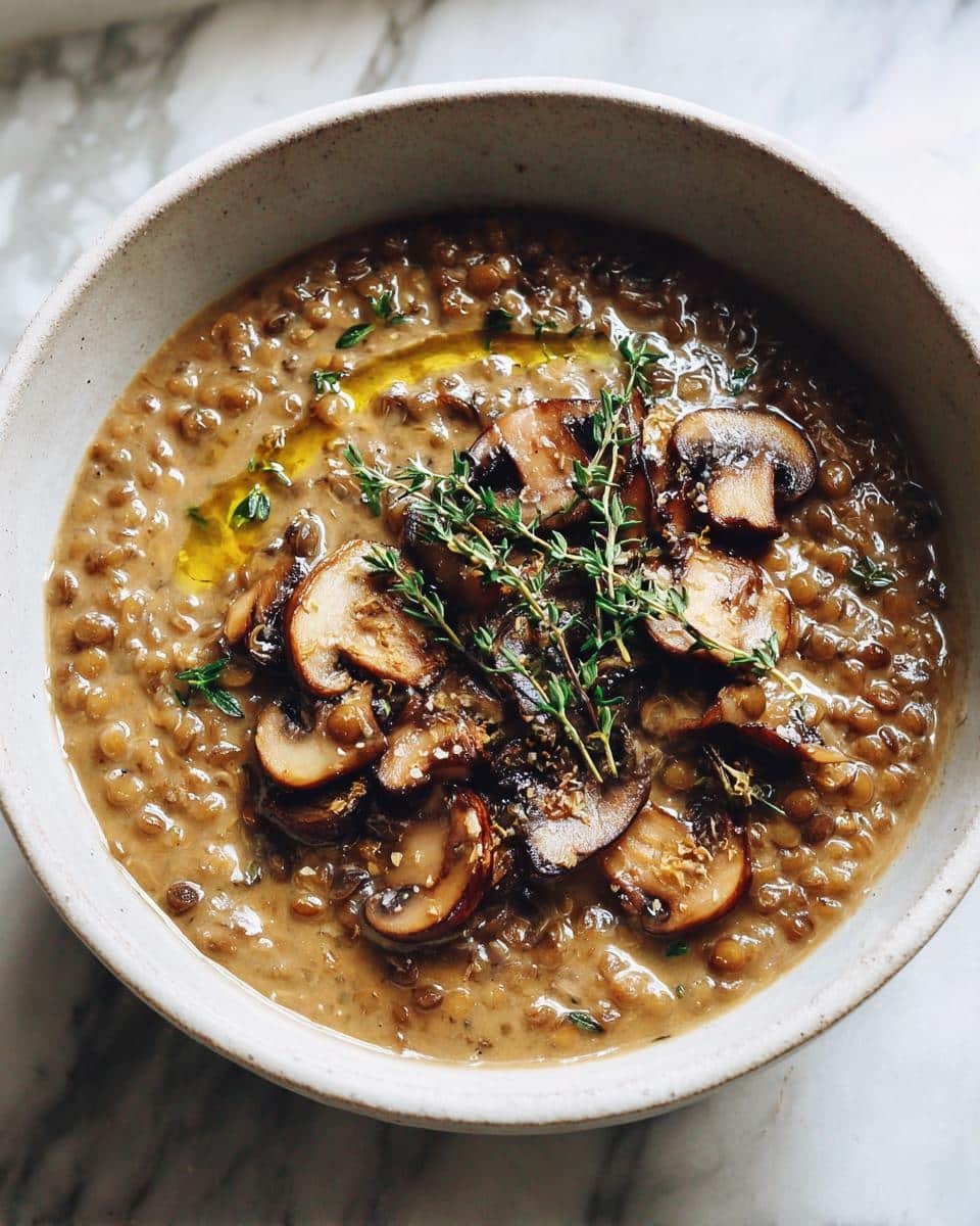 Creamy mushroom and lentil soup - detail 2