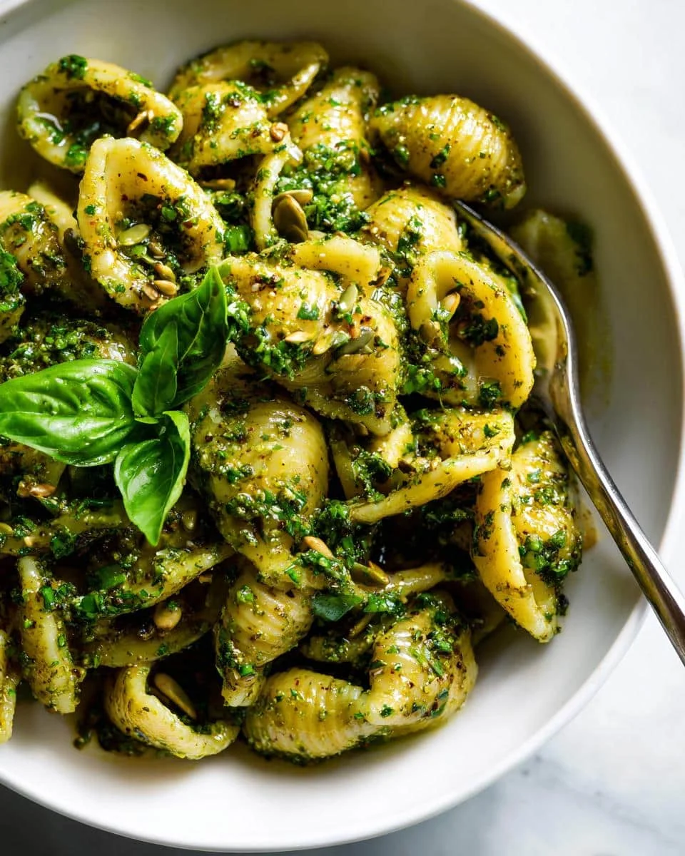 Creamy sunflower seed pesto pasta - detail 1