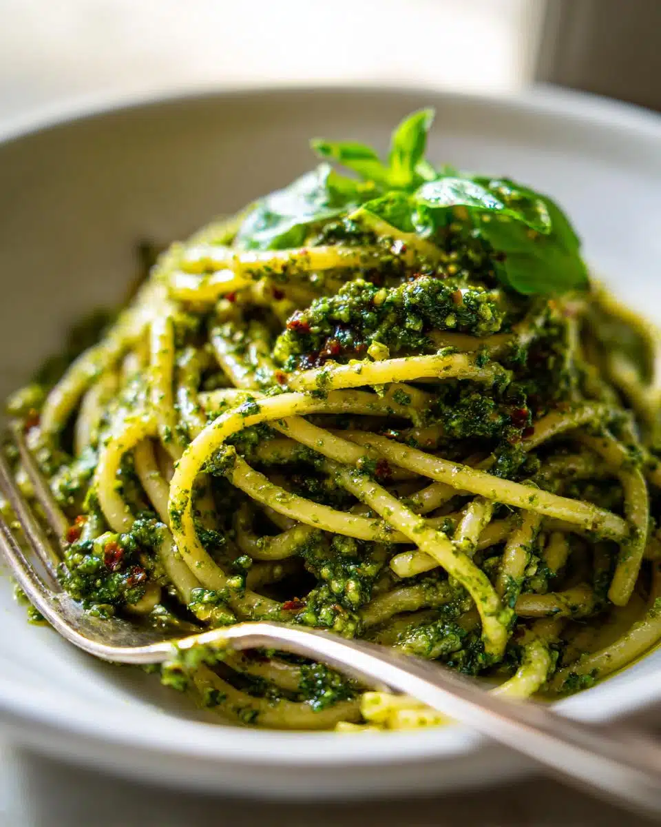 Creamy sunflower seed pesto pasta