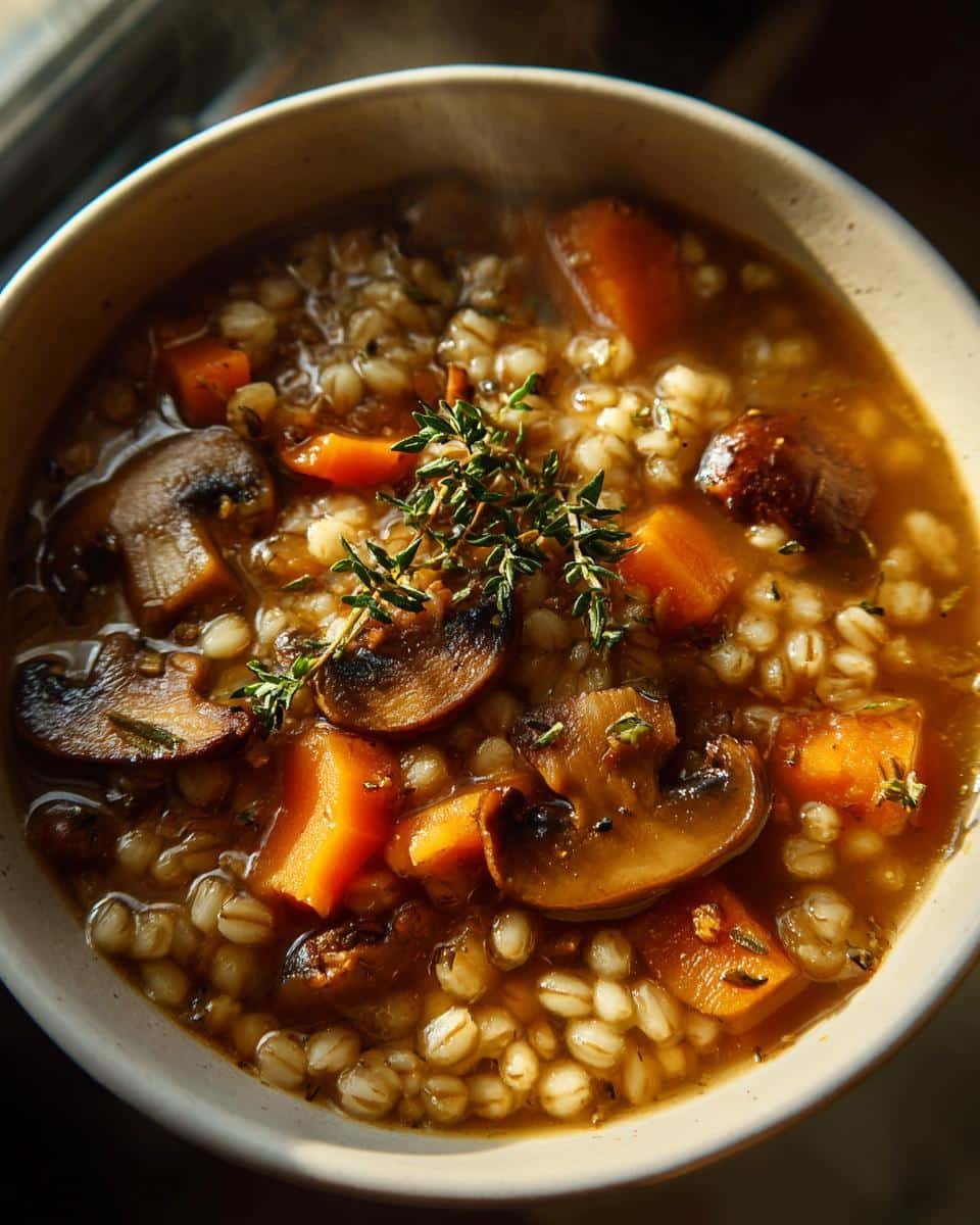 Mushroom barley soup one pot meal - detail 2