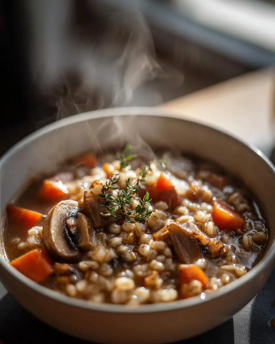 Hearty mushroom barley soup one pot meal for soul-warming comfort