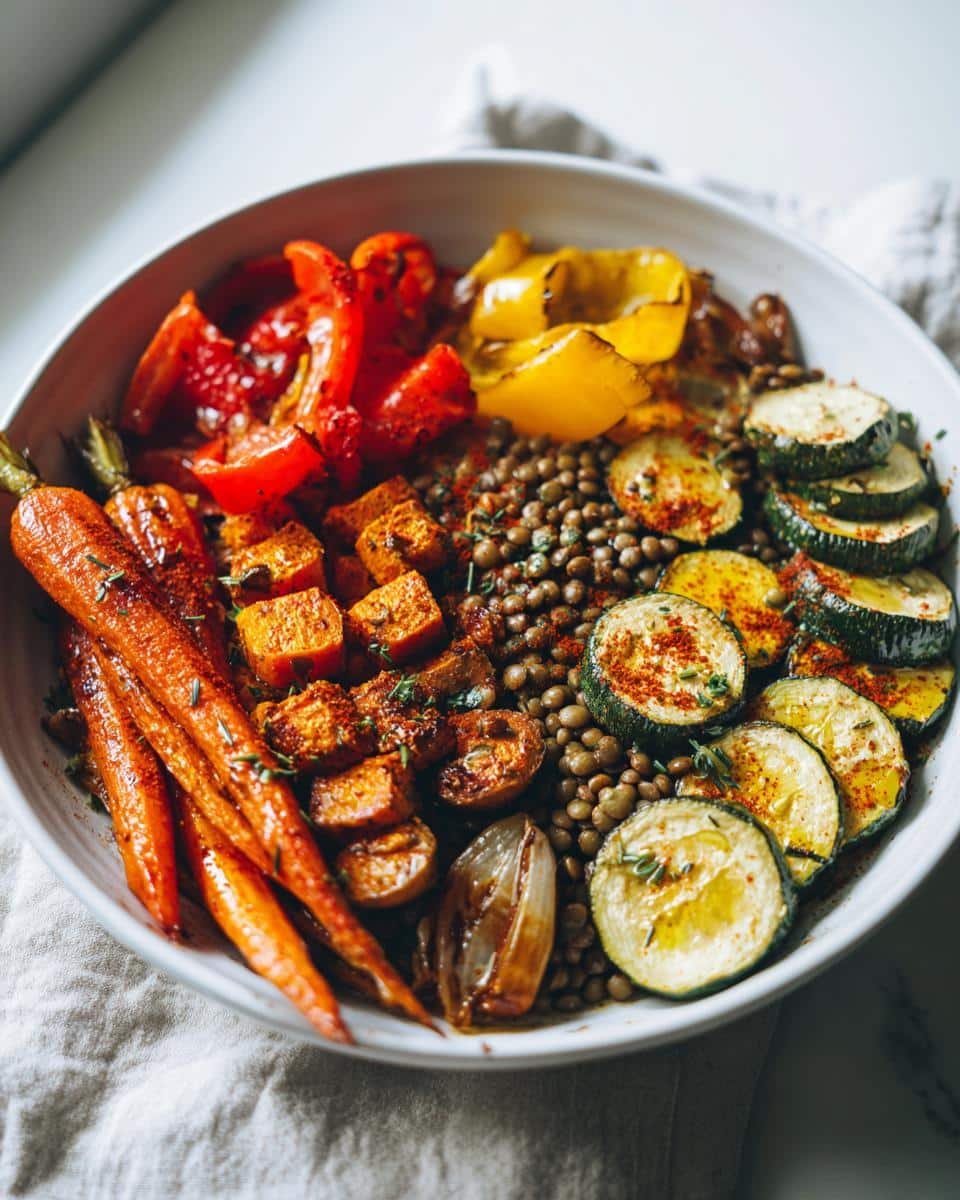 Roasted vegetable and lentil bowl - detail 1