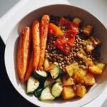 Roasted vegetable and lentil bowl