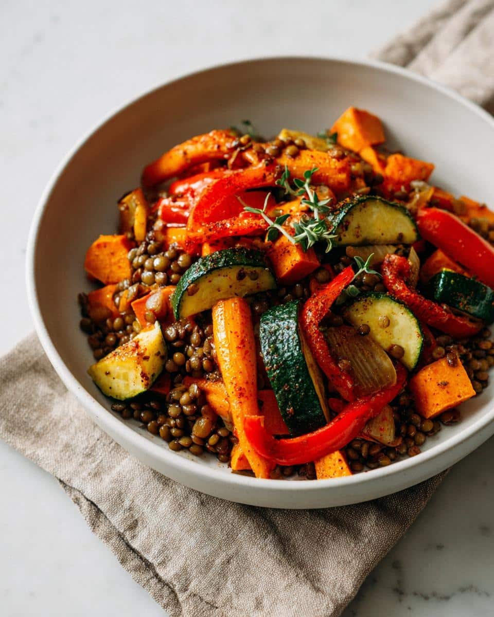 Roasted vegetable and lentil bowl - detail 2