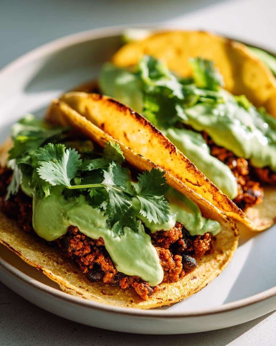 Spicy black bean tacos with avocado crema - detail 2