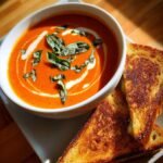 Tomato basil soup roasted with grilled cheese