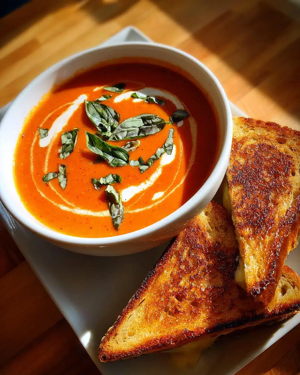 “Ultimate 30-Minute Tomato Basil Soup Roasted with Grilled Cheese”