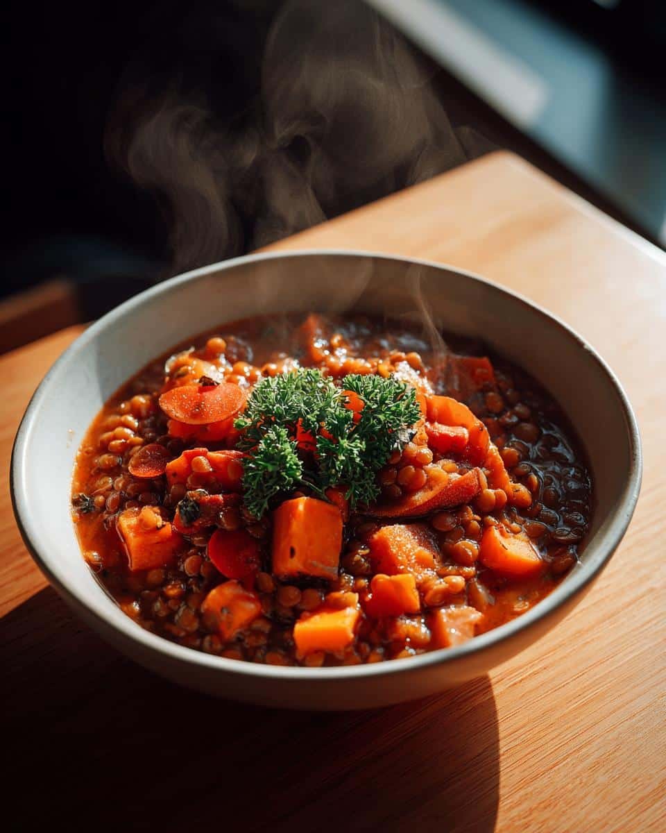 Vegan lentil and sweet potato stew - detail 2