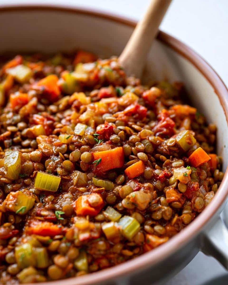 Vegan lentil and vegetable casserole - detail 2