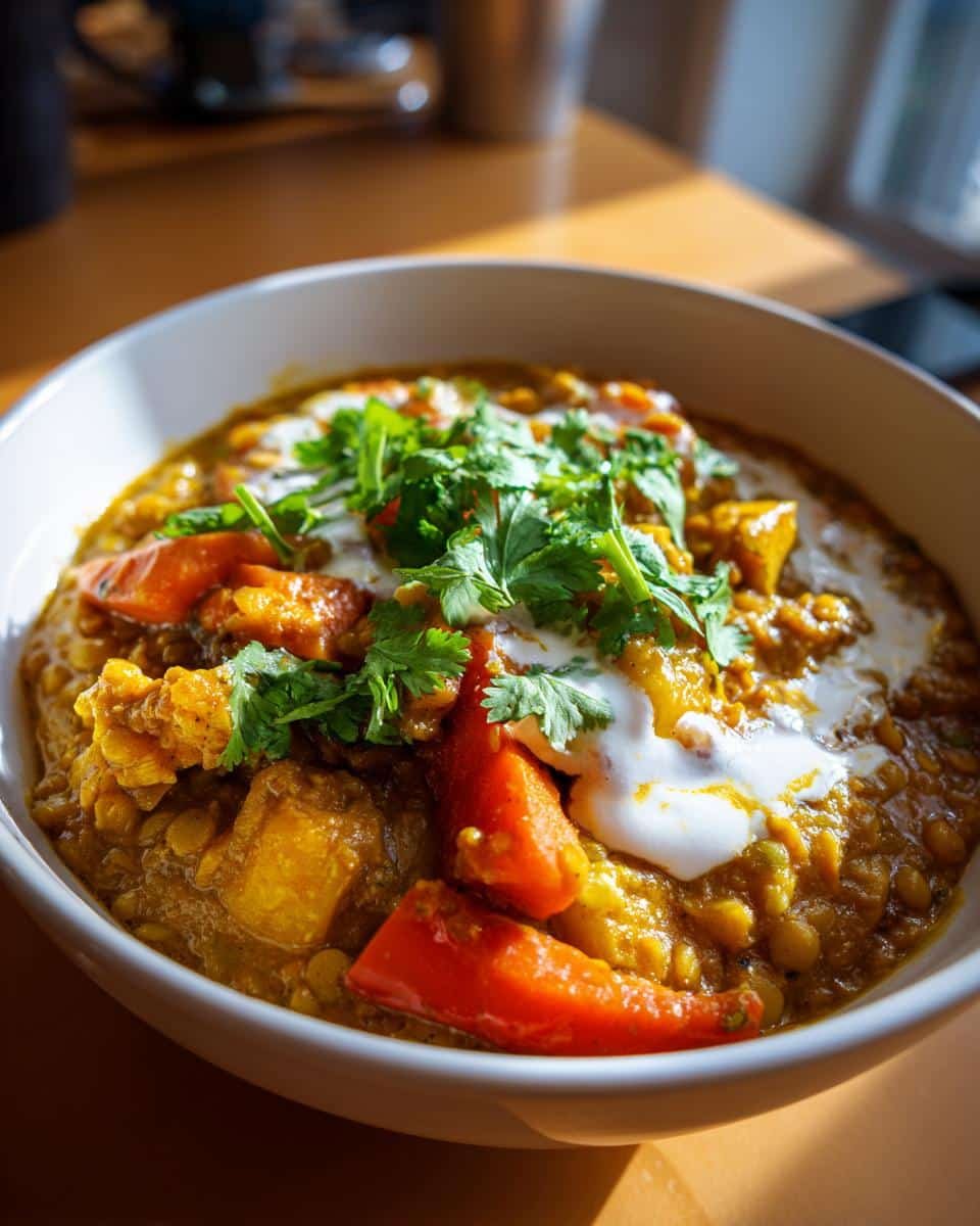 Vegan lentil and vegetable curry - detail 2
