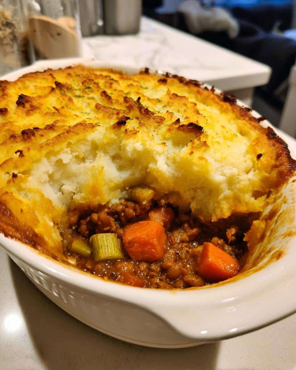 Vegan lentil and vegetable shepherd’s pie - detail 1