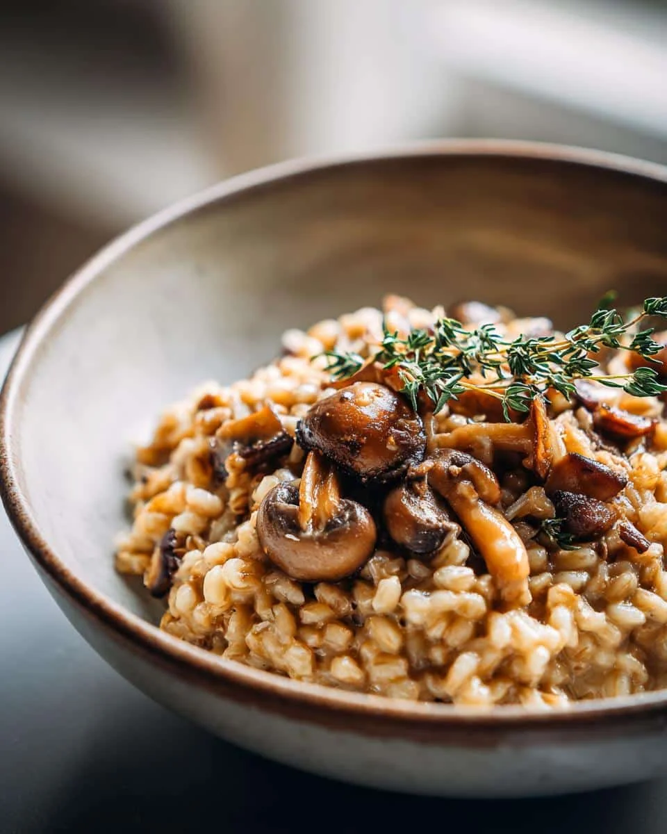 Vegan mushroom and barley risotto - detail 1