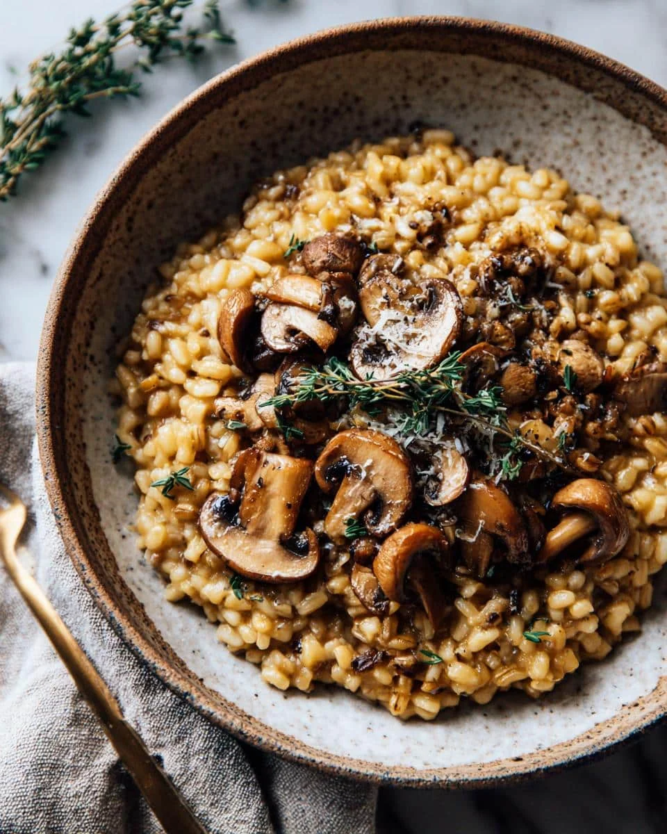 Vegan mushroom and barley risotto - detail 2