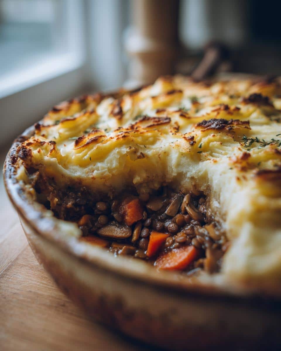 Vegan mushroom and lentil shepherd’s pie - detail 2