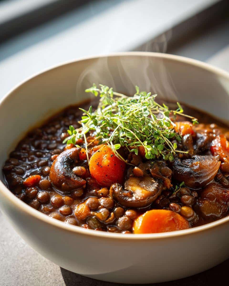 Vegan mushroom and lentil stew - detail 2