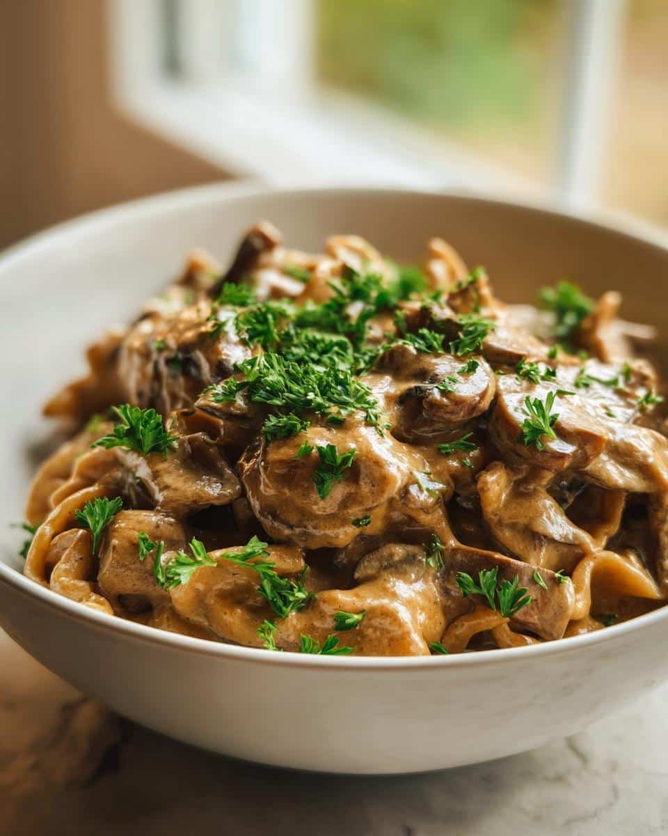 Vegan mushroom stroganoff - detail 2